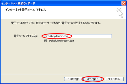 電子メールアドレスの入力